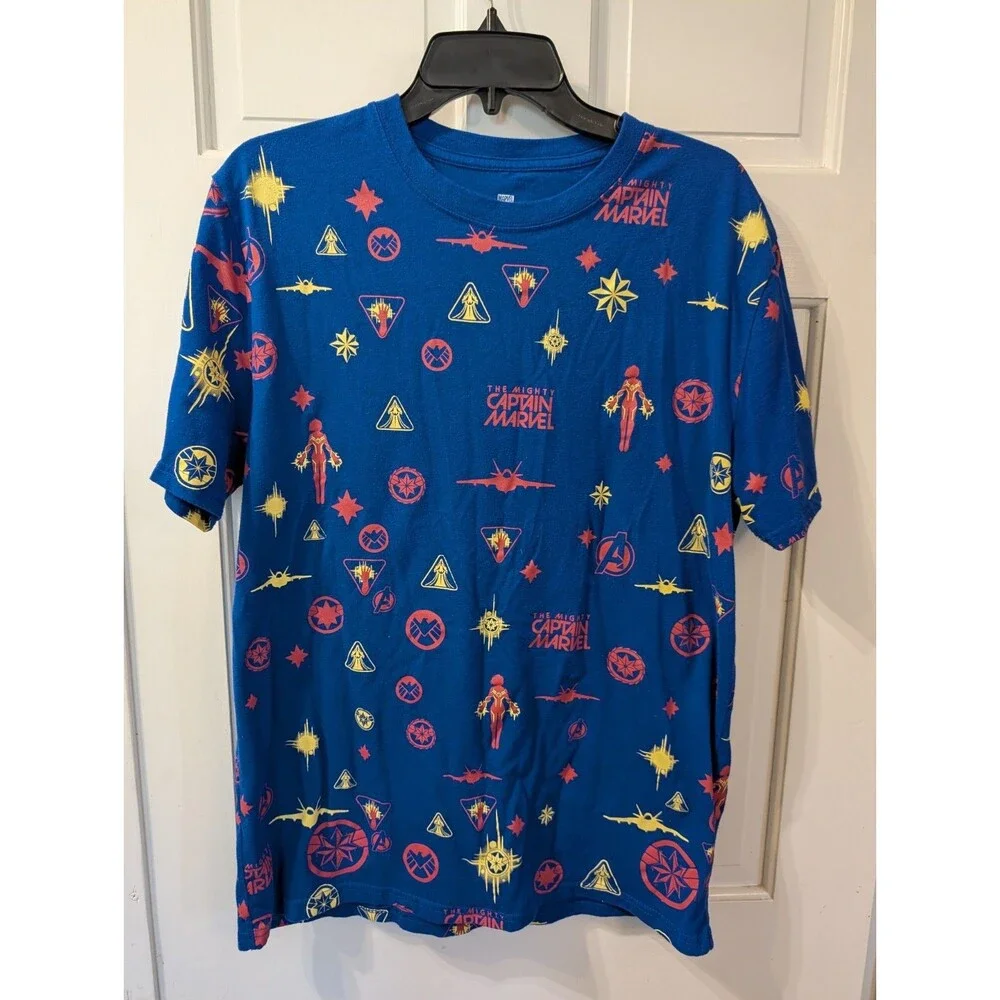 Marvel Captain Marvel All Over Print T Shirt Mens Large Blue Avengers MCU - Picture 7 of 7